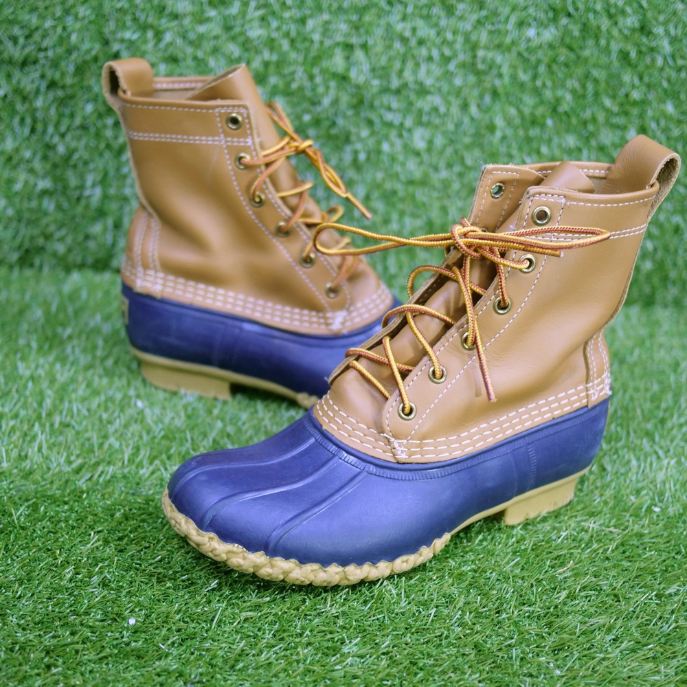 L.L. Bean Bean Boots Navy Blue Tan Leather Duck Boots Mens Size 10